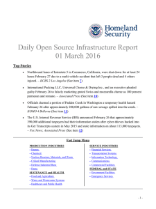 Daily Open Source Infrastructure Report 01 March 2016 Top Stories