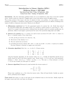 Introduction to Linear Algebra 2270-1 Midterm Exam 1 Fall 2003