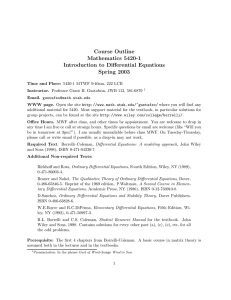 Course Outline Mathematics 5420-1 Introduction to Differential Equations Spring 2003