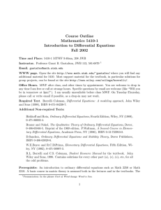 Course Outline Mathematics 5410-1 Introduction to Differential Equations Fall 2002