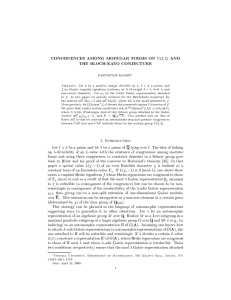 CONGRUENCES AMONG MODULAR FORMS ON AND THE BLOCH-KATO CONJECTURE ;
