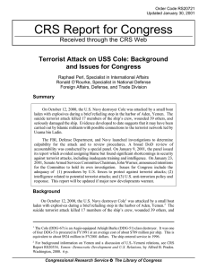 CRS Report for Congress Terrorist Attack on USS Cole: Background