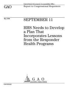 GAO SEPTEMBER 11 HHS Needs to Develop a Plan That