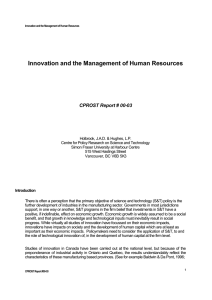 Innovation and the Management of Human Resources CPROST Report # 00-03
