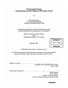 The Essential Message: Claude Shannon and the Making of Information Theory