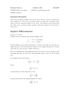 Revision Notes 2 Calculus 1270 Fall 2007 INSTRUCTOR: Peter Roper