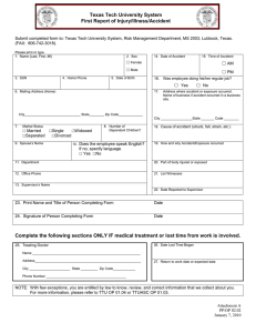 Submit completed form to: Texas Tech University System, Risk Management...
