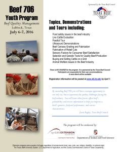 Beef 706 Youth Program Topics, Demonstrations and Tours including: