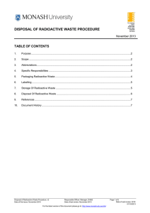 DISPOSAL OF RADIOACTIVE WASTE PROCEDURE TABLE OF CONTENTS November 2013