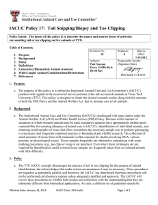 IACUC Policy 17:  Tail Snipping/Biopsy and Toe Clipping
