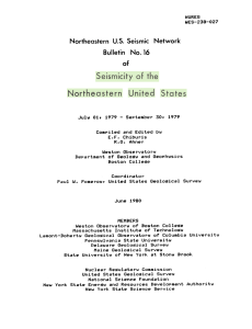 No. 16 Network Northeastern  U.S. Seismic Bulletin