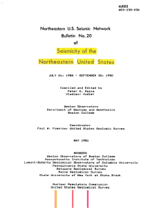 Bulletin No. 20 Network Northeastern  U.S. Seismic of