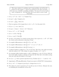 Math 1210-001 Exam 2 Review 8 July 2013
