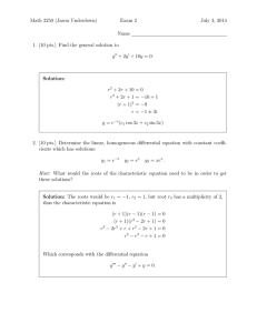 Math 2250 (Jason Underdown) Exam 2 July 3, 2014 Name