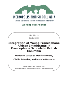Integration of Young Francophone African Immigrants in Francophone Schools in British Columbia