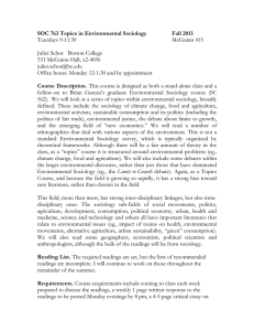 SOC 763 Topics in Environmental Sociology Fall 2013 Tuesdays 9-11:30