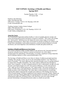 SOCY1078.01: Sociology of Health and Illness Spring 2015