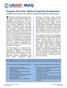 T Program Overview: National Capacity Development