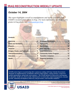 IRAQ RECONSTRUCTION WEEKLY UPDATE October 14, 2004