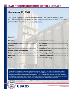 IRAQ RECONSTRUCTION WEEKLY UPDATE September 29, 2004