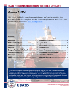 IRAQ RECONSTRUCTION WEEKLY UPDATE October 7, 2004