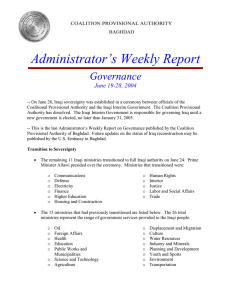 Administrator’s Weekly Report Governance June 19-28, 2004