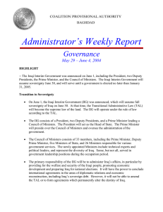 Administrator’s Weekly Report Governance May 29 – June 4, 2004
