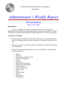 Administrator’s Weekly Report Governance May 22-28, 2004
