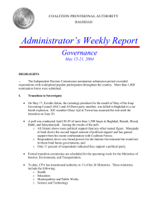 Administrator’s Weekly Report Governance May 15-21, 2004