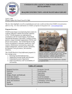 UNITED STATES AGENCY FOR INTERNATIONAL DEVELOPMENT  IRAQ RECONSTRUCTION AND HUMANITARIAN RELIEF