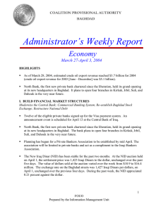 Administrator’s Weekly Report Economy March 27-April 3, 2004