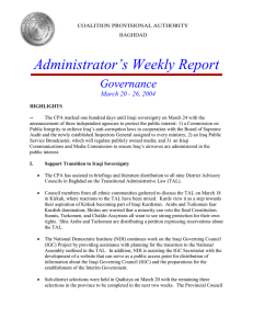 Administrator’s Weekly Report  Governance March 20 - 26, 2004