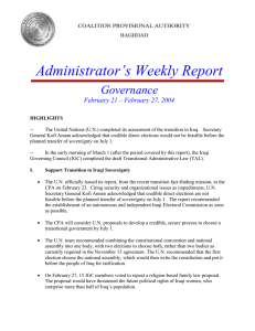 Administrator’s Weekly Report Governance February 21 – February 27, 2004