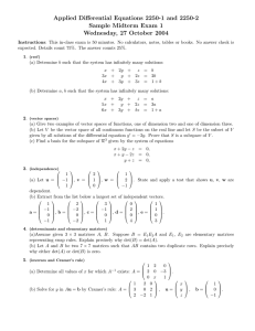 Applied Differential Equations 2250-1 and 2250-2 Sample Midterm Exam 1