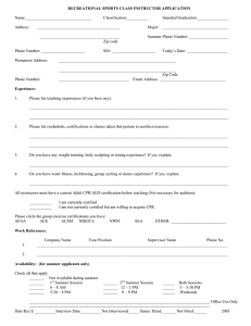 RECREATIONAL SPORTS CLASS INSTRUCTOR APPLICATION  Name:________________________________ Classification:__________