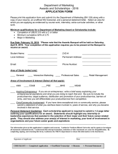Department of Marketing Awards and Scholarships - 2016 APPLICATION FORM
