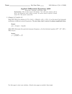 Applied Differential Equations 2250 Name 2250 Midterm 3 [Ver 2, F2009]