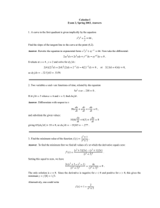 Calculus I Exam 2, Spring 2003, Answers 66