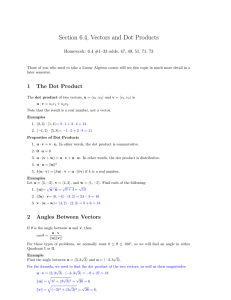 Section 6.4, Vectors and Dot Products