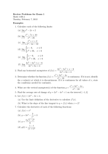 Review Problems for Exam 1 Math 1100-4 Tuesday, February 7, 2012 Examples