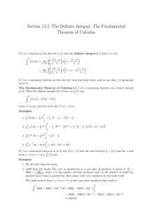 Section 13.2, The Definite Integral: The Fundamental Theorem of Calculus