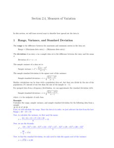 Section 2.4, Measures of Variation 1 Range, Variance, and Standard Deviation