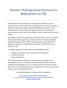 Summer Undergraduate Research in  Mathematics at UNI   