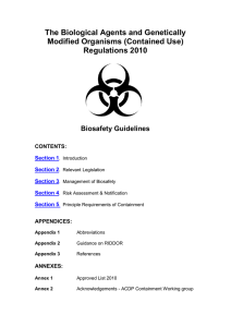 The Biological Agents and Genetically Modified Organisms (Contained Use) Regulations 2010 Biosafety Guidelines
