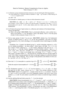 Sketch of Solutions: Masters Comprehensive Exam in Algebra