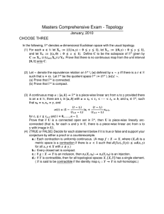Masters Comprehensive Exam - Topology January, 2010 CHOOSE THREE
