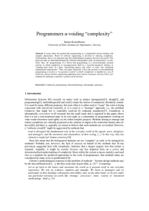 Programmers a-voiding “complexity” Steinar Kristoffersen University of Oslo, Institute for Informatics, Norway