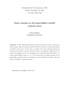 Some remarks on the hyperelliptic moduli of genus three Tony Shaska, Oakland University