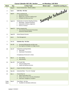 Course Calendar ASC 101, Section _____ on Mondays, Fall 2014  Week Day