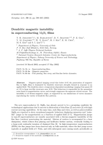 Dendritic magnetic instability in superconducting ﬁlms MgB